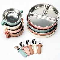 Ensemble de vaisselle pour bébé en acier inoxydable 304 et silicone, personnalisable, avec assiette divisée à ventouse, pour tout-petits, compatible lave-vaisselle