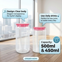 Gobelets en Plastique Transparent en Forme de Canette de Soda 450ml 16oz, Tasse à Bière à Paroi Simple en PC 16oz avec Couvercle Coloré et Paille Transparente