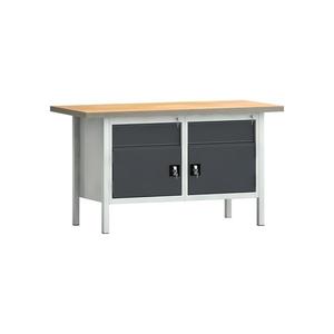 KLW LUTZ Établi PW 700 W1500xD700xH840mm hêtre multiplex gris clair, RAL 7035 anthr. Gris, RAL 7016 2 tirage., 2 portes - Product Image 1