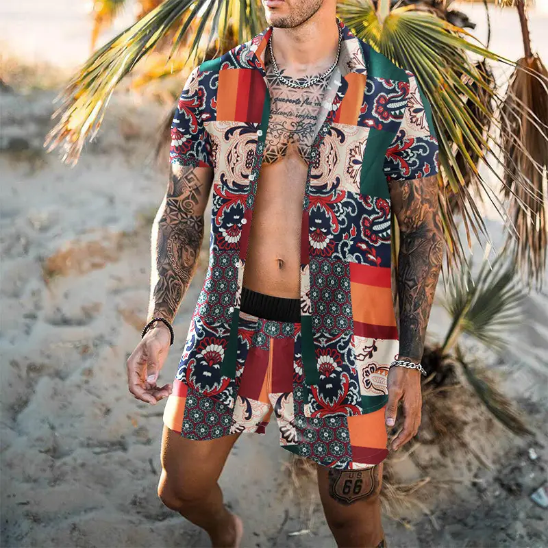 Men's Trip Hawaiian Beach Style Digital Print Cardigan Short Shirt Jogging Digital Print Plus Size Men's Shirts SHIRT MAN