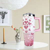 Gobelet personnalisé de 30 oz avec paillettes roses en forme de cœur, tasse en acier inoxydable isolée aux UV, stock américain, livraison gratuite, cadeau idéal pour les femmes et les filles