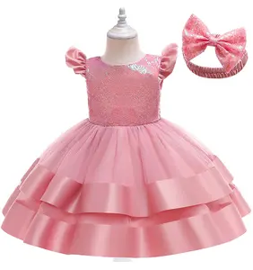baby sequin dress with ruffle bridal wedding dress princess dresses for girls free hair band