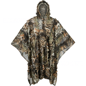 Lightweight 3D Leaf Patterned Outdoor <b>Cloak</b> Poncho <b>with</b> Drawstring <b>Hood</b> for Nature Observation Photography and Field Exploration - Product Image 2