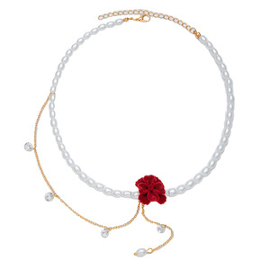 Collar floral de perlas sintéticas con lazo de diamantes de imitación, cadena de clavícula de varias capas para mujer, joyería de aniversario - Product Image 5