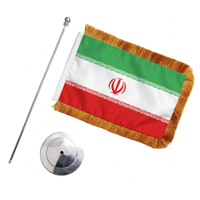 Drapeau de bureau personnalisé Iran 14x21cm avec franges dorées, base métallique à visser, sublimation, vente en gros, décoration de bureau diplomatique Moyen-Orient, en vrac