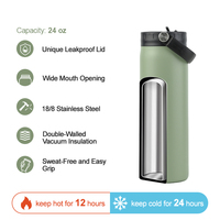Bouteille d'eau isotherme sport en acier inoxydable avec logo personnalisé, 24 oz, réutilisable, à large ouverture, avec paille, revêtement en poudre, pour boissons glacées
