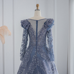 Jancember LSCZ300 abiti <span class=keywords><strong>da</strong></span> <span class=keywords><strong>sera</strong></span> a maniche lunghe in pizzo blu Navy eleganti <span class=keywords><strong>da</strong></span> donna abiti <span class=keywords><strong>da</strong></span> ballo 3D modello applique vita naturale - Product Image 6