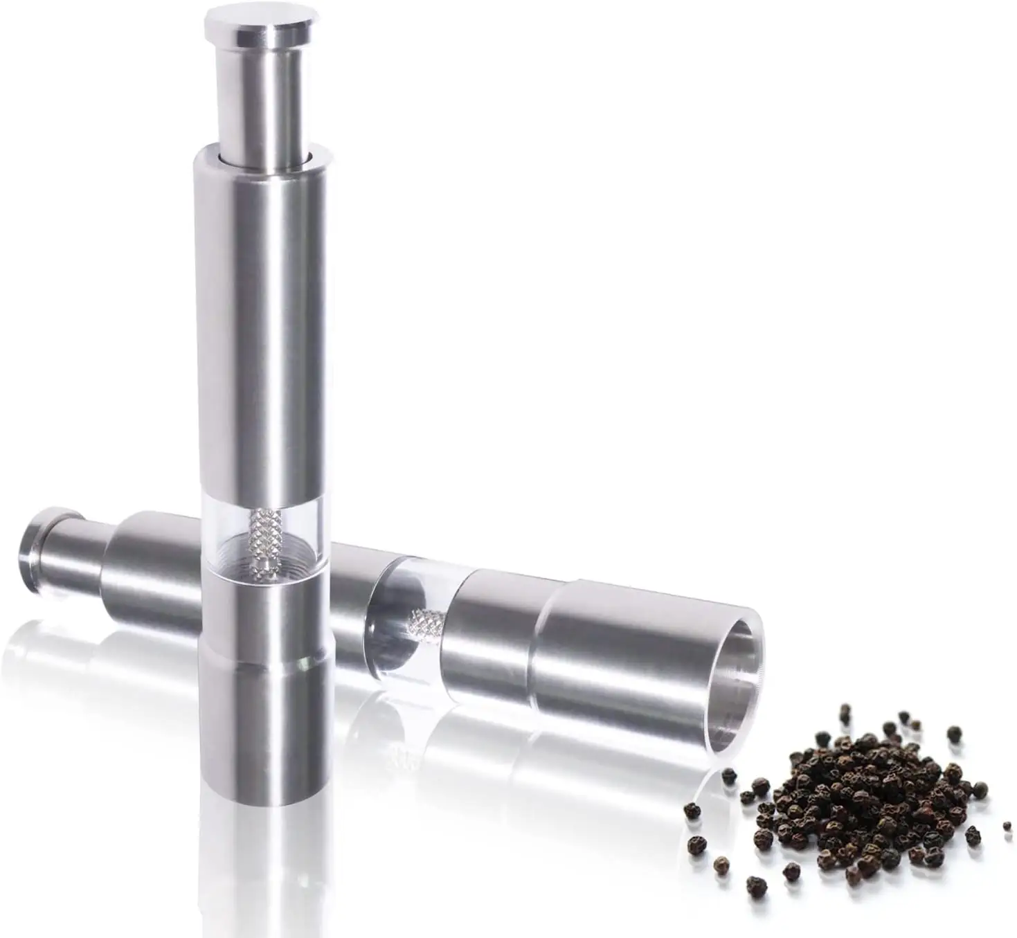 Rvs Zout Grinder & Pepermolen Set, Mini Handleiding Spice Shaker, One-Handed Duim Drukknop