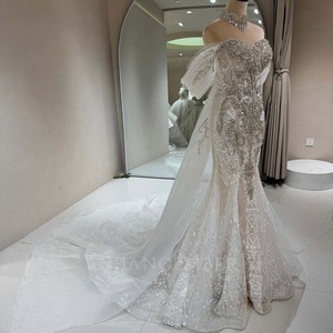 Vestido de novia estilo sirena DW0192 con cuentas, bordado de lujo, cola desmontable y collar Jancemebr - Product Image 5