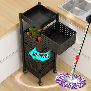 Étagère de rangement de cuisine rotative multi-niveaux avec roulettes pour fruits, légumes et articles ménagers, design pivotant à 360 degrés - Product Image 1