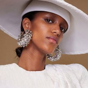 Women's Elegant Runway Accessories Rhinestone <b>Drop</b> <b>Earrings</b> with Exaggerated Geometric Hoop Design <b>Fashion</b> Sense Jewelry - Product Image 1