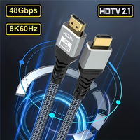 Câble HDMI 8K HDMI 2.1 en nylon tressé, 8K 60Hz, 4K 120Hz, HDR 3D, mâle-mâle, câble audio-vidéo HDMI pour TV HD, ordinateur portable, PS5, PS4