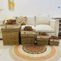 Lot de 4 paniers à linge en saule naturel avec décor en peluche Sac intérieur lavable Style quotidien sûr pour les enfants en osier