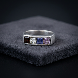New Fashion Art Palace 925 Sterling <b>Silver</b> CZ <b>Ring</b> Multi Gemstone (Amethyst Cubic Zirconia Iolite) Engagement Wedding Party Set - Product Image 3