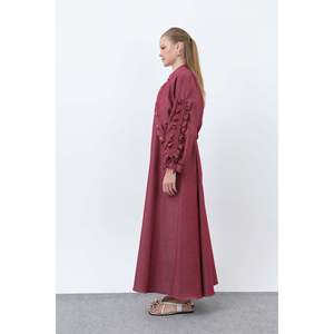 Women's Jacket Dress <b>Set</b> with Ruffle Detail on Sleeves - 20654TKS - BURGUNDY - Product Image 3