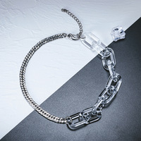 Collier tendance pour homme en acier inoxydable plaqué argent, style hip-hop cubain, avec breloque transparente, personnalisable