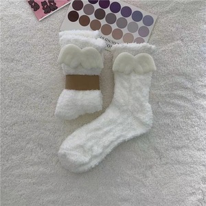 Coral Fleece Wing <b>Socks</b> Women Mid Calf Warm <b>Soft</b> Lounge <b>Socks</b> White Black Solid Color Cotton Material - Product Image 4