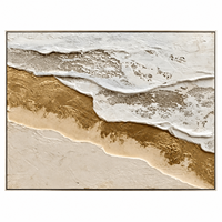 Peinture à l'huile abstraite de paysage marin peinte à la main, 180x120cm, toile texturée beige et blanche, art mural minimaliste Wabi Sabi encadré