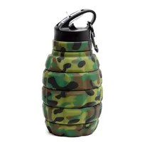 Botella de agua de silicona plegable de camuflaje, color verde militar, 580Ml