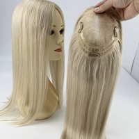 Topper en dentelle suisse de cheveux Remy européens pour femmes, base de toupet en cheveux humains, taille 5.5*6, avec mèches blond cendré froid, en mono dentelle