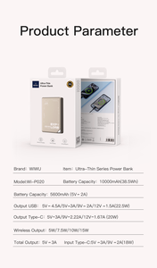 Power Bank WiWU 10000mAh Ultrasottile in Lega di Alluminio, Ricarica Wireless 15W, Luce LED, Cavo, Ricarica Rapida PD 20W per <span class=keywords><strong>iPhone</strong></span>, Formato <span class=keywords><strong>Mini</strong></span> - Product Image 6