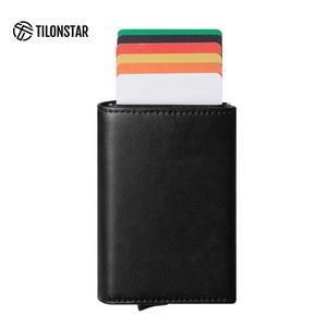 TILONSTAR TG203 Travel Accessories Gifts Men's Business Aluminum Leather Pop up ID Cards RFID Wallet Slim Credit Card Holder - Product Image 2