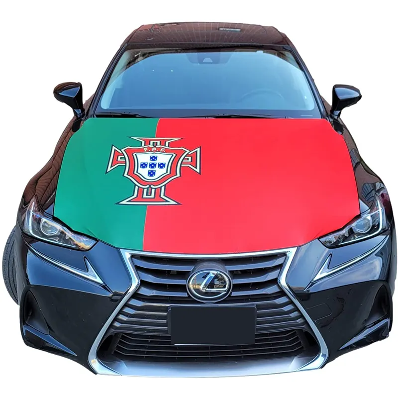 Custom Portugal Flag Car Hood Cover And Elastic Fabrics Can be Washed Car Bonnet Banner