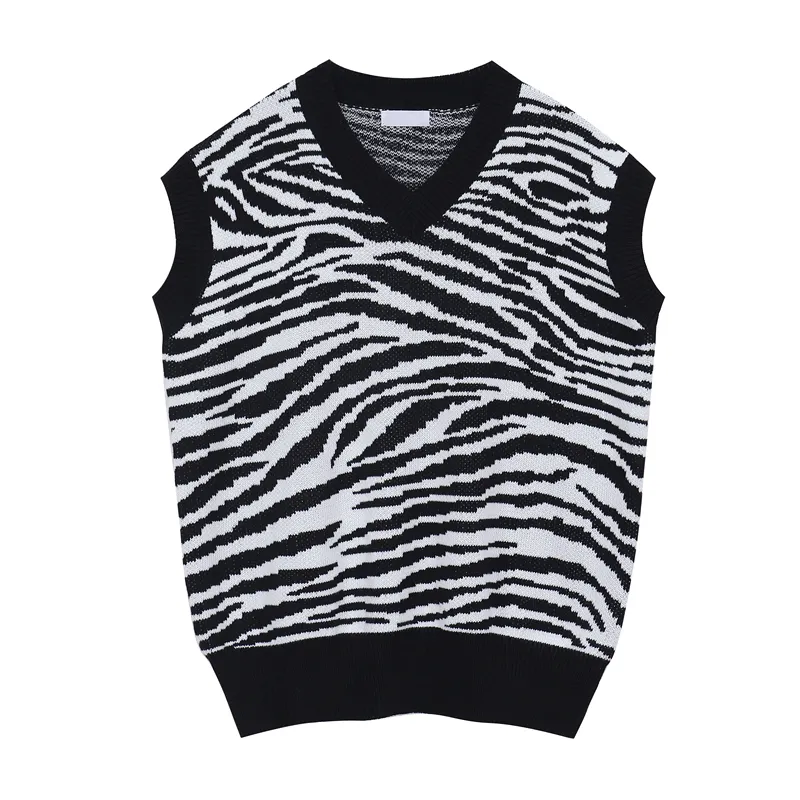 Zebra knit waistcoat vest female autumn winter wool Korean loose women outside wear sweater sueter mujer