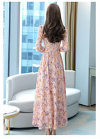Nouvelle Mode Femme Chic Chiffon Été Bohème Manches Longues Imprimé Floral Robe Longue Bretelles Col V Plage Vacances Décontractée