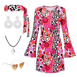 <span class=keywords><strong>Costume</strong></span> da <span class=keywords><strong>donna</strong></span> Hippie per festa di Halloween Disco Set <span class=keywords><strong>Costume</strong></span> da ballo anni '70 con segno di pace orecchino collana fascia - Product Image 3