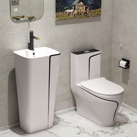 Ensemble de toilettes modernes en céramique à chasse directe, WC monobloc avec siphon en P/S et lavabo intégré
