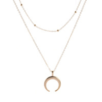 Collier en gros avec pendentif lune délicat, collier lune croissante incurvée, double chaîne dorée pour femme, bijou de soirée
