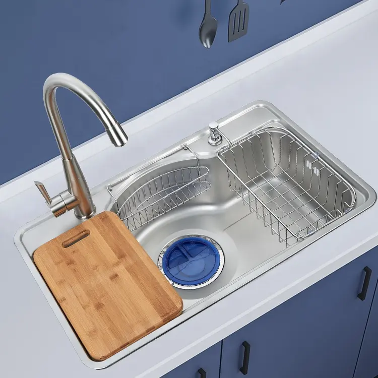 Fregadero de cocina con accesorios, escurridor de tabla de cortar para diseño de cocina, nuevo equipo de cocina de acero inoxidable, moderno SUS304