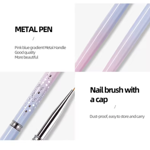 Pinceau à ongles professionnel en nylon et acrylique avec manche métallique de luxe, dégradé bleu-rose, corps personnalisable avec logo, outil de peinture pour salon de manucure - Product Image 2