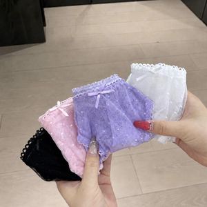 Culottes sexy <span class=keywords><strong>en</strong></span> maille à pois pour femmes, slips transparents avec dentelle, culottes mignonnes à nœud, lingerie transparente à pois, vente <span class=keywords><strong>en</strong></span> gros - Product Image 1