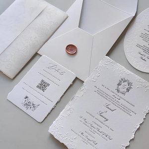 Invitación de Boda con Diseño Floral en Relieve, Envoltura de Papel Vitela y Detalles de Sello de Cera, Tarjeta de Papel de Algodón, Invitaciones Sencillas y Elegantes, Trouwkaart, Papel - Product Image 1
