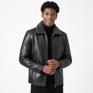 Genuine Leather <b>Jacket</b> Men Slim Fit Lightweight Lambskin Coat Fashion Elegant Outerwear Leather Bomber Leather <b>Jacket</b> - Product Image 2