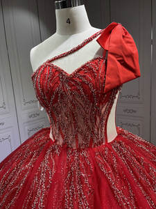 Mumuleo Vestido Rojo de Quinceañera de Un Solo Hombro sin Mangas para Fiesta de 15 Años con Volantes Estilo Princesa y Lazo - Product Image 6