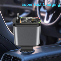 Chargeur de Téléphone de Voiture à Recharge Rapide 4 en 1 Rétractable avec Lumière Ambiante Étoilée, 2 Câbles, Adaptateur Rapide Type C