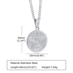 Collar con colgante de pentagrama de Salomón de acero inoxidable negro-joyería oculta gótica para hombres-amuleto pagano de brujería-Metal de motorista - Product Image 6