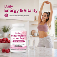 Complément Alimentaire Complexe de Magnésium 20-en-1 en Capsules avec Vitamine D3 K2 et Complexe B Méthylé, 60 Capsules Végétariennes pour Femmes