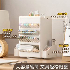 Rotating Self Regulating Time Tracking Pen Holder Plastic Storage Box Desktop Stationery Organizer White Blue Pink Square Shape - Product Image 3
