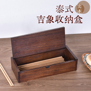 Boîte de rangement pour baguettes en bois massif de style thaïlandais avec couvercle, anti-poussière, pour la cuisine, support de rangement de comptoir, porte-couverts en bois pour la maison - Product Image 3