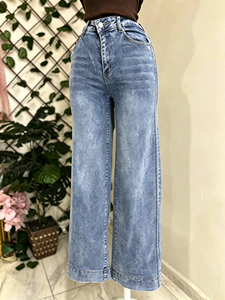 Jeans da Donna a Vita Alta e Gamba Larga, Pantaloni in Denim Casual Lavato, Jeans di Marca Viola, Jeans <span class=keywords><strong>Boyfriend</strong></span> da Donna all'Ingrosso - Product Image 4