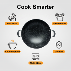 Sıcak Fırsat 34cm Ticari Siyah Isıya Dayanıklı Yapışmaz Dökme Demir Tencere Wok Tava - Product Image 3