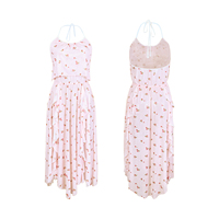 Robe longue d'été décontractée et élégante pour femme, style français, à motif floral, respirante, dos nu, en maille transparente, à volants, ourlet irrégulier, pour la maison