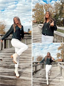Femmes Chunky Tricot À Manches Longues Cardigan Marron Kaki <span class=keywords><strong>Noir</strong></span> Vert Blanc Mode Survêtement Pull Lâche Court Bouton Hiver - Product Image 6