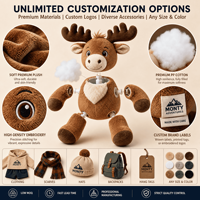 Fabricant de jouets en peluche personnalisés en forme d'élk, OEM ODM, vente en gros, animaux en peluche réalistes, poupées douces pour les mascottes de marque et les articles cadeaux