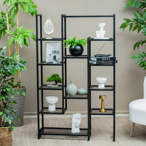 Modern Black <b>Metal</b> Etagere <b>Shelf</b> <b>Unit</b> 12 Tier Modular Bookcase Freestanding Living Room Furniture Minimalist Design - Product Image 1