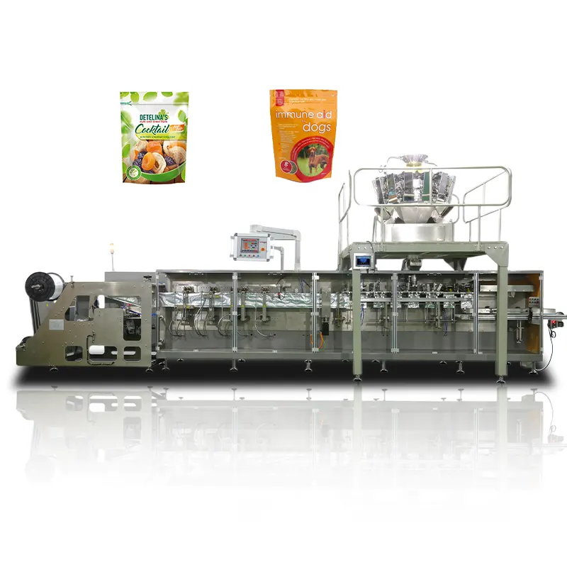 Full automatic horizontal doypack packaging filling and sealing small zipper pouch dry fruit candy food packing machine